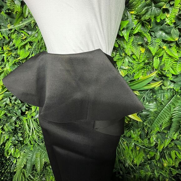 Women Skirt Medium Black Midi Peplum Stretch Fitted Ruffle Fits Small AOMEI 1284 - Picture 5 of 7